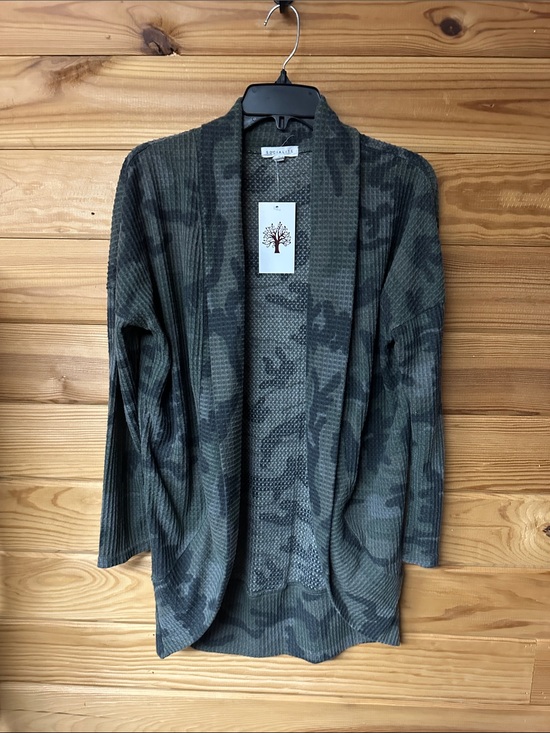 Socialite Sweaters - Socialite Women's Camo Open-Front Lightweight Cardigan - Olive Green Size S